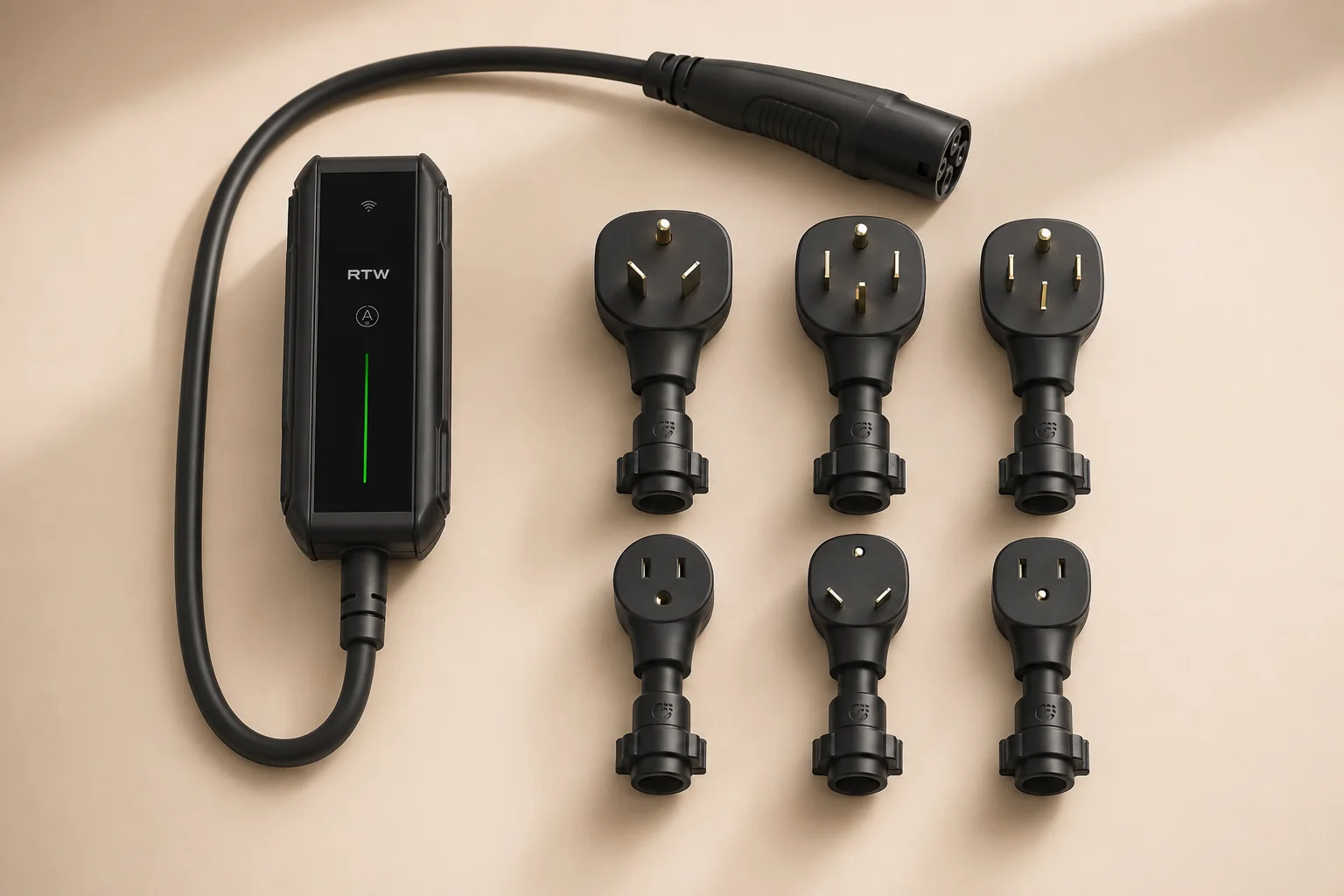 RTW Omni modular travel charger with six North American NEMA adapters